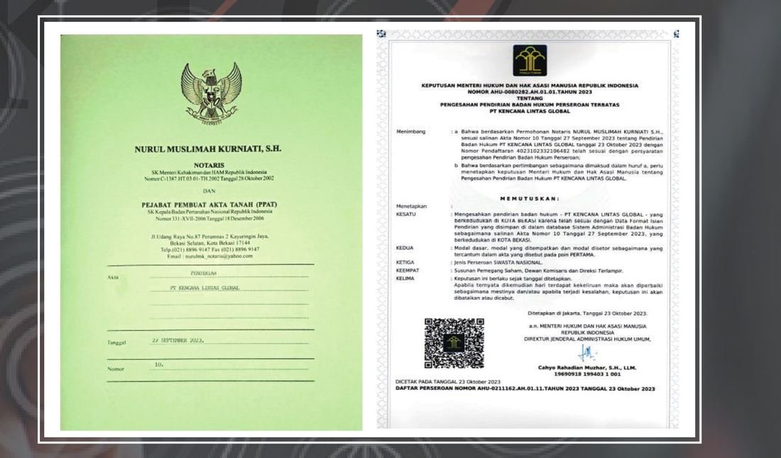 Akta Pendirian dan Pengesahan PT Kencana Lintas Global